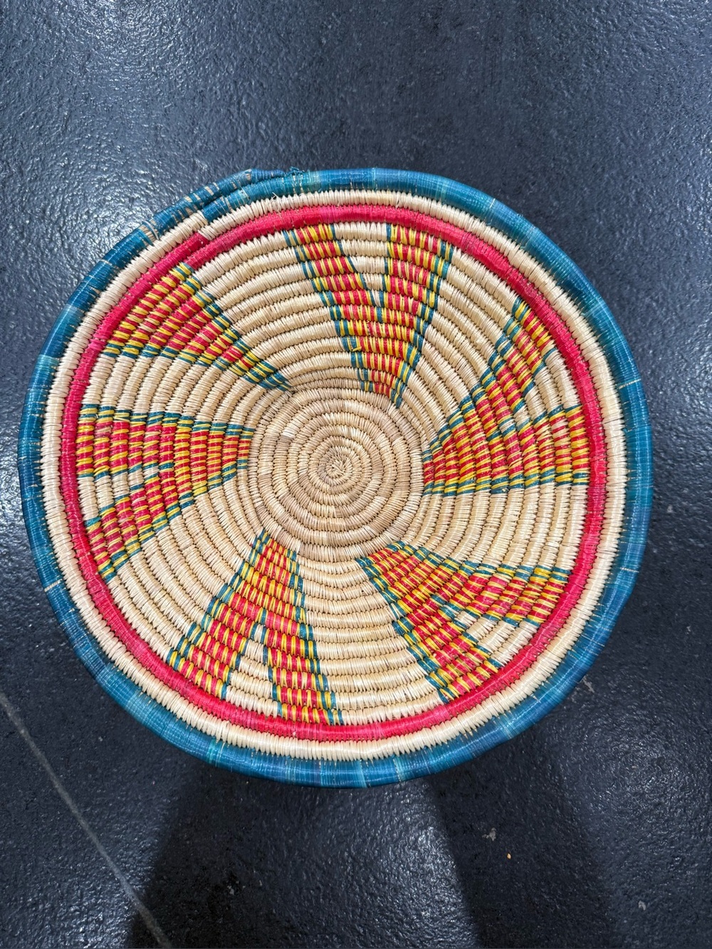 Handwoven African Basket Bowl Colorful Boho 12”